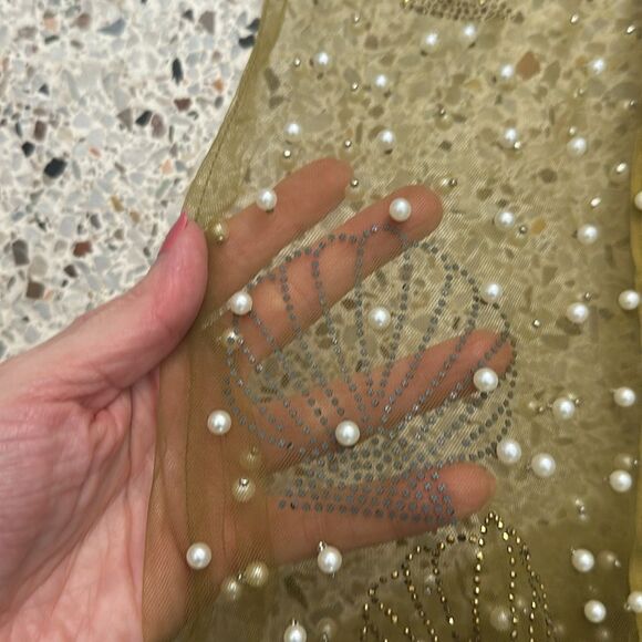 Nasty Gal gold shell pearl maxi beach dress coverup sheer small s - Picture 8 of 10